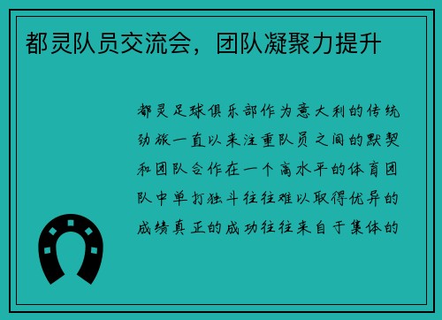 都灵队员交流会，团队凝聚力提升
