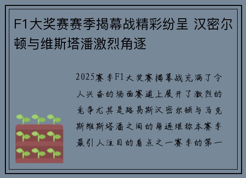 F1大奖赛赛季揭幕战精彩纷呈 汉密尔顿与维斯塔潘激烈角逐