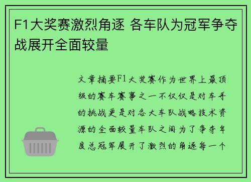 F1大奖赛激烈角逐 各车队为冠军争夺战展开全面较量